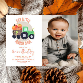 Unser Kleiner Pumpkin Traktor 1. Geburtstag Foto Einladung