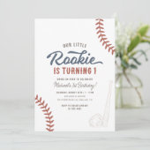 Unser kleiner Rookie Baseball 1. Geburtstag Einladung (Stehend Vorderseite)