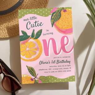 Unser kleiner Schatz' Orange Whimsical 1. Geburtst Einladung