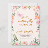 Unser kleiner Schmetterling Blumenrosa Mädchen 1. Einladung (Vorderseite)