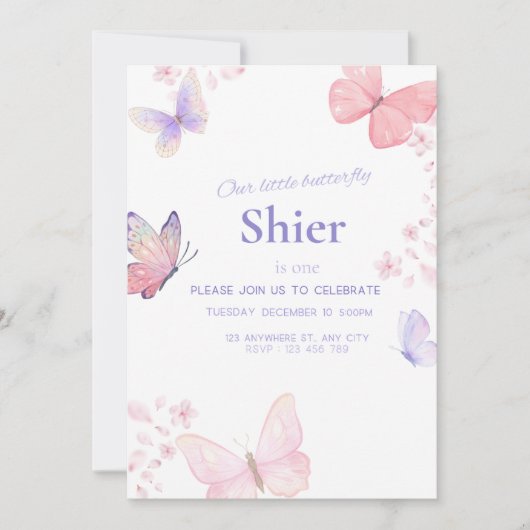 Unser kleiner Schmetterling Einladung zum 1. Gebur (Vorderseite)