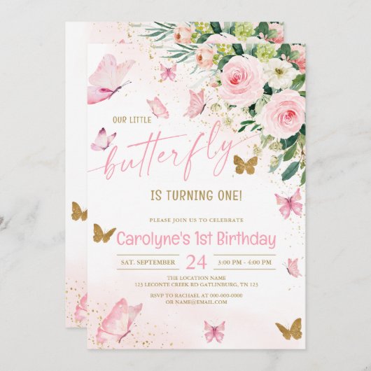 Unser kleiner Schmetterling rosa Bläsertag Einladung (Vorne/Hinten)