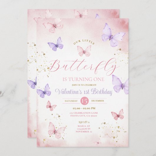 Unser kleiner Schmetterling verwandelt sich in ein Einladung (Vorne/Hinten)