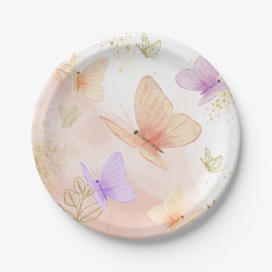 Unser kleiner Schmetterling Wasserfarben Pink Lila Pappteller (Vorderseite)