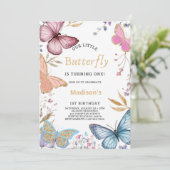 Unser kleiner Schmetterling zum ersten Geburtstag Einladung (Stehend Vorderseite)