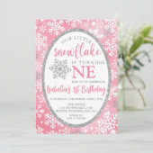 UNSER KLEINER SCHNEEFLAKE PINK 1. GEBURTSTAG EINLADUNG (Stehend Vorderseite)