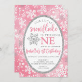 UNSER KLEINER SCHNEEFLAKE PINK 1. GEBURTSTAG EINLADUNG (Vorne/Hinten)