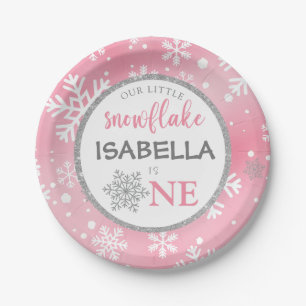 UNSER KLEINER SCHNEEFLAKE PINK 1. GEBURTSTAG PAPPTELLER