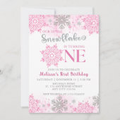 Unser kleiner Schneeflocken Rosa Silberner Winter  Einladung (Vorderseite)