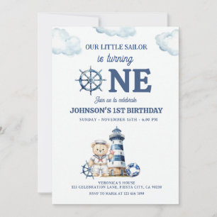 Unser kleiner Segler Nautical Blau 1. Geburtstag Einladung