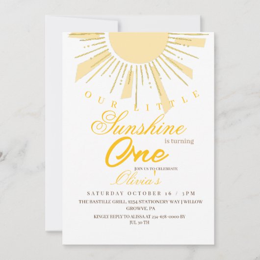 Unser kleiner Sonnenschein 1. Geburtstag Einladung (Vorderseite)