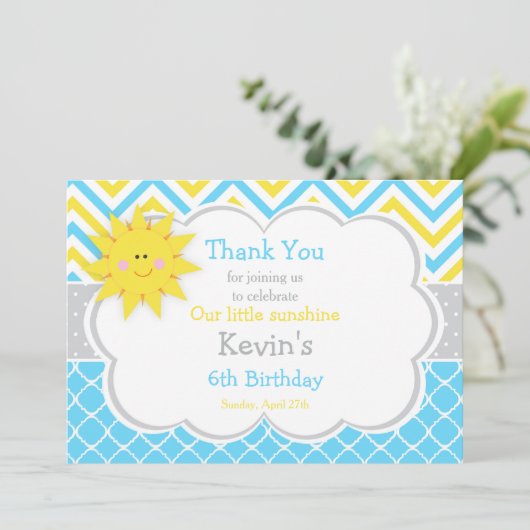 Unser kleiner Sonnenschein Blau und Gelb zum Gebur Dankeskarte (Stehend Vorderseite)