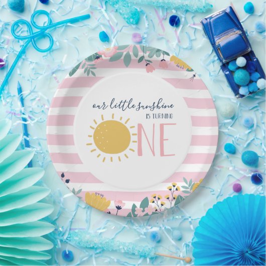 Unser kleiner Sonnenschein, Blume, rosa Streifen z Pappteller (Party)