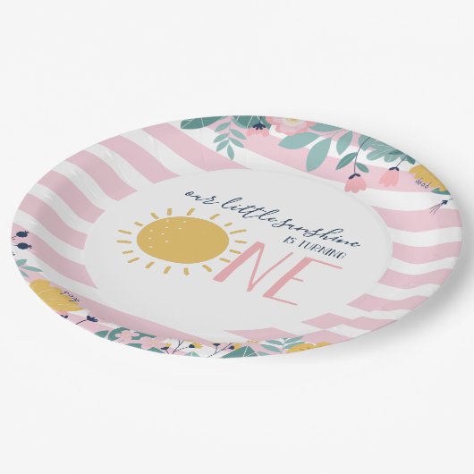 Unser kleiner Sonnenschein, Blume, rosa Streifen z Pappteller (Schrägansicht)