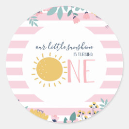 Unser kleiner Sonnenschein, Blume, rosa Streifen z Runder Aufkleber
