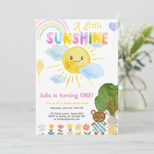 Unser kleiner Sonnenschein Boho Rainbow zum ersten Einladung (Stehend Vorderseite)