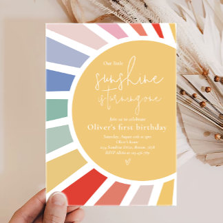 Unser kleiner Sonnenschein Boho Regenbogen 1. Gebu Einladung