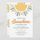 Unser kleiner Sonnenschein Junge 1. Geburtstag Einladung (Vorne/Hinten)