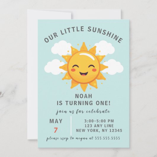 Unser kleiner Sonnenschein-Junge ist das erste Par Einladung (Vorderseite)