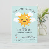Unser kleiner Sonnenschein-Junge ist das erste Par Einladung (Stehend Vorderseite)