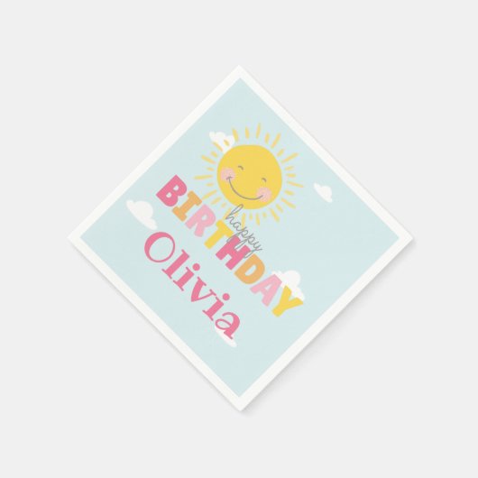 Unser kleiner Sonnenschein pink glücklich zum Gebu Serviette (Ecke)