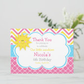 Unser kleiner Sonnenschein Pink und Gelb Geburtsta Dankeskarte (Stehend Vorderseite)