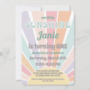unser kleiner Sonnenschein Retro-Hippy-Mädchen-Geb Einladung