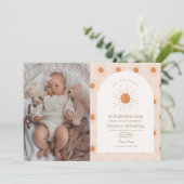 Unser kleiner Sonnenschein Retro Minimal 1. Geburt Einladung (Stehend Vorderseite)