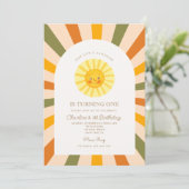 Unser kleiner Sonnenschein Retro Minimal 1. Geburt Einladung (Stehend Vorderseite)