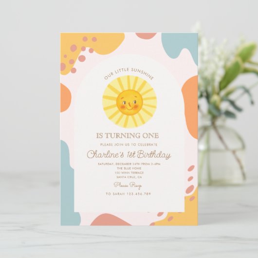 Unser kleiner Sonnenschein Retro Minimal 1. Geburt Einladung (Stehend Vorderseite)