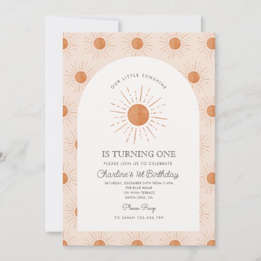 Unser kleiner Sonnenschein Retro Minimal 1. Geburt Einladung (Vorderseite)