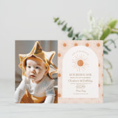 Unser kleiner Sonnenschein Retro Minimal 1. Geburt Einladung (Stehend Vorderseite)