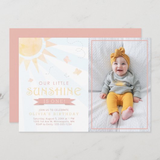Unser kleiner Sonnenschein-Schmetterling zum Gebur Einladung (Vorne/Hinten)
