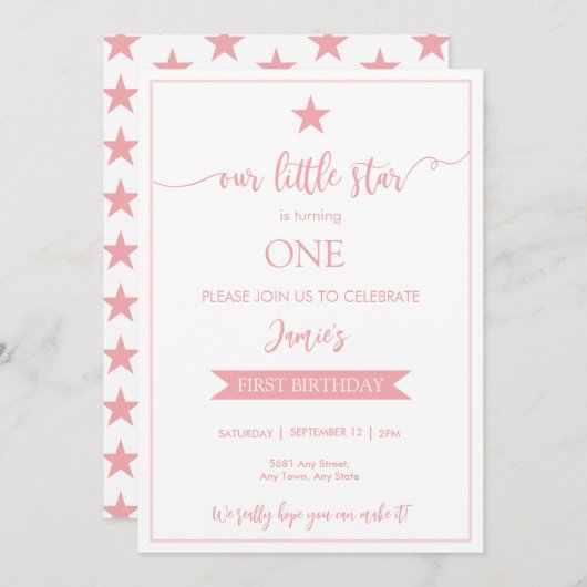 Unser kleiner Star-Geburtstag-Flat-Einladung Pink Einladung (Vorne/Hinten)