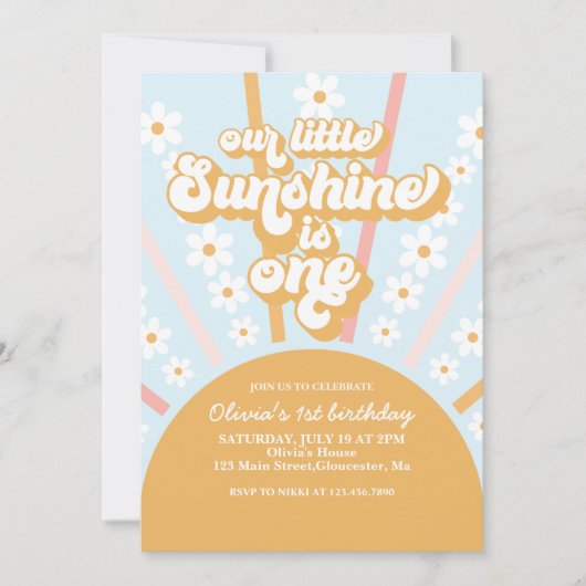 Unser kleiner Sunshine boho blumengeschmückter Geb Einladung (Vorderseite)