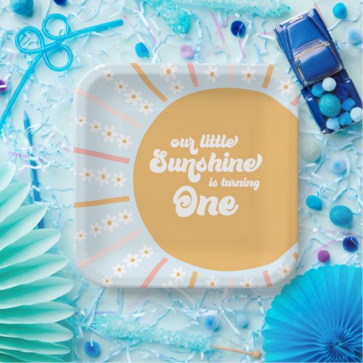 Unser kleiner Sunshine boho blumengeschmückter Geb Pappteller (Party)
