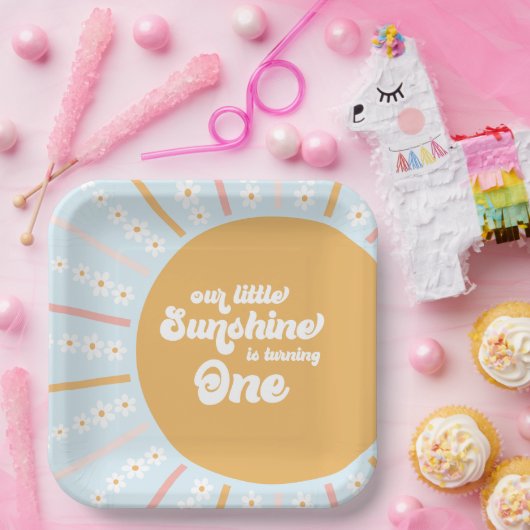 Unser kleiner Sunshine boho blumengeschmückter Geb Pappteller (Party)