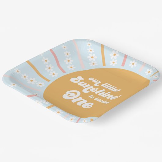 Unser kleiner Sunshine boho blumengeschmückter Geb Pappteller (Gewinkelt)