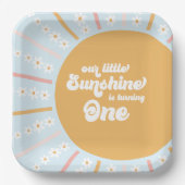 Unser kleiner Sunshine boho blumengeschmückter Geb Pappteller (Vorderseite)