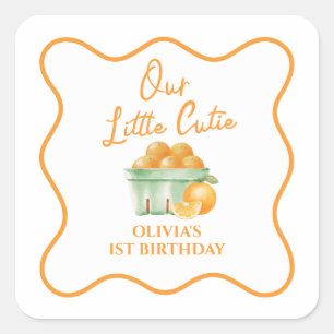 Unser kleiner Süßer orangefarbener Geburtstag Quadratischer Aufkleber