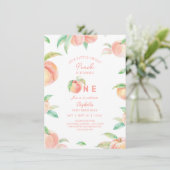 Unser kleiner süßer Pfirsich ist ein Baby erster G Einladung (Stehend Vorderseite)