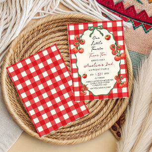 Unser kleiner Tomato Red Gingham wird zwei Geburts Einladung