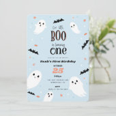 Unser kleines Boo Blue Halloween erster Geburtstag Einladung (Stehend Vorderseite)