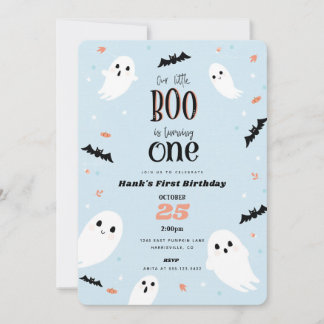 Unser kleines Boo Blue Halloween erster Geburtstag Einladung