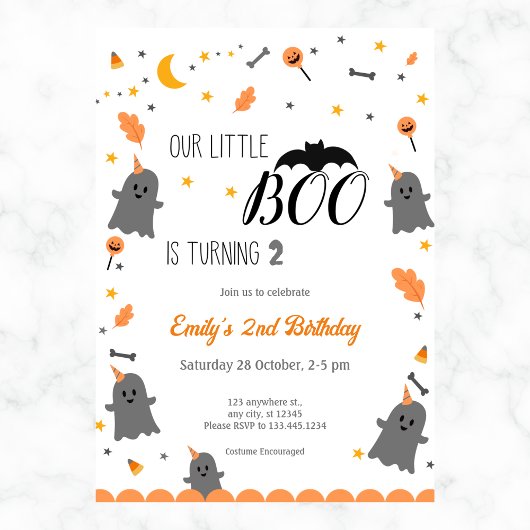Unser kleines Boo-Mädchen Halloween Geburtstag jed Einladung