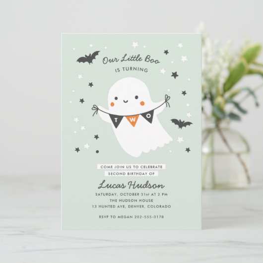 Unser kleines Boo Niedliches Kid Halloween zum zwe Einladung (Stehend Vorderseite)