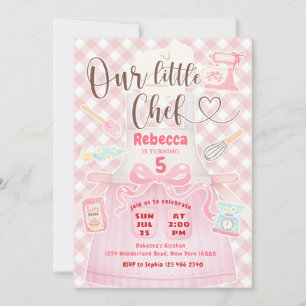 Unser kleines Chef Mädchen Rosa Gingham Backen Geb Einladung