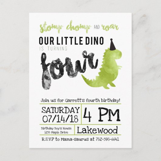 Unser kleines Dino Geburtstag Einladung Dinosaur T (Vorderseite)