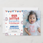 Unser kleines Firecracker 1. Geburtstag Party Foto Einladung (Vorderseite)