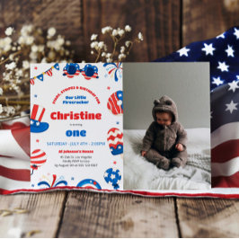 Unser kleines Firecracker 1. Geburtstag Party Foto Einladung